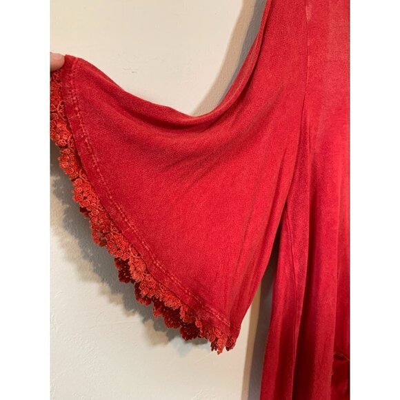 Altar'd State Womens Red Blouse Boho Flair Bell Sleeves Size Small - Picture 3 of 9